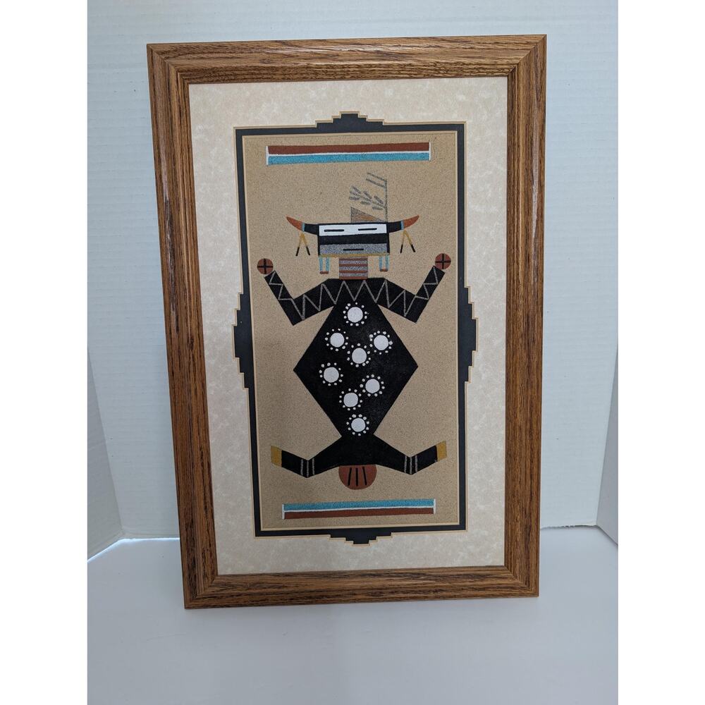 Navajo Sand Painting Father Sky Signed G Yazzie Framed Native American Sand Art